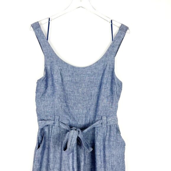 St. Tropez West Jumpsuit Women's 12 Blue Chambray 100% Linen Wide Leg Belted - Picture 5 of 16